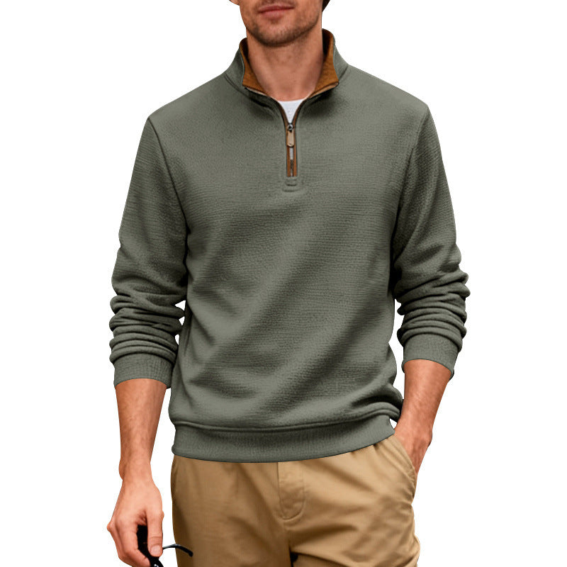 Men's Thermal Knit Polo Sweater | Quarter Zip Stand Collar Long Sleeve Jumper