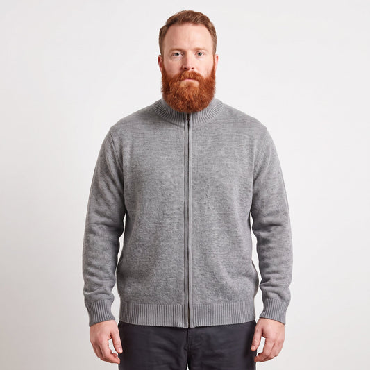 Men's Full Zip Wool Cardigan | Mock Neck Sweater Jacket