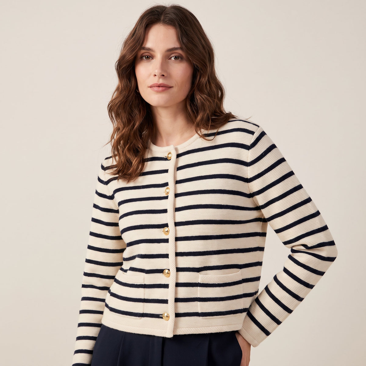 Women's Breton Stripe Knit Cardigan | Button Front French Style Sweater