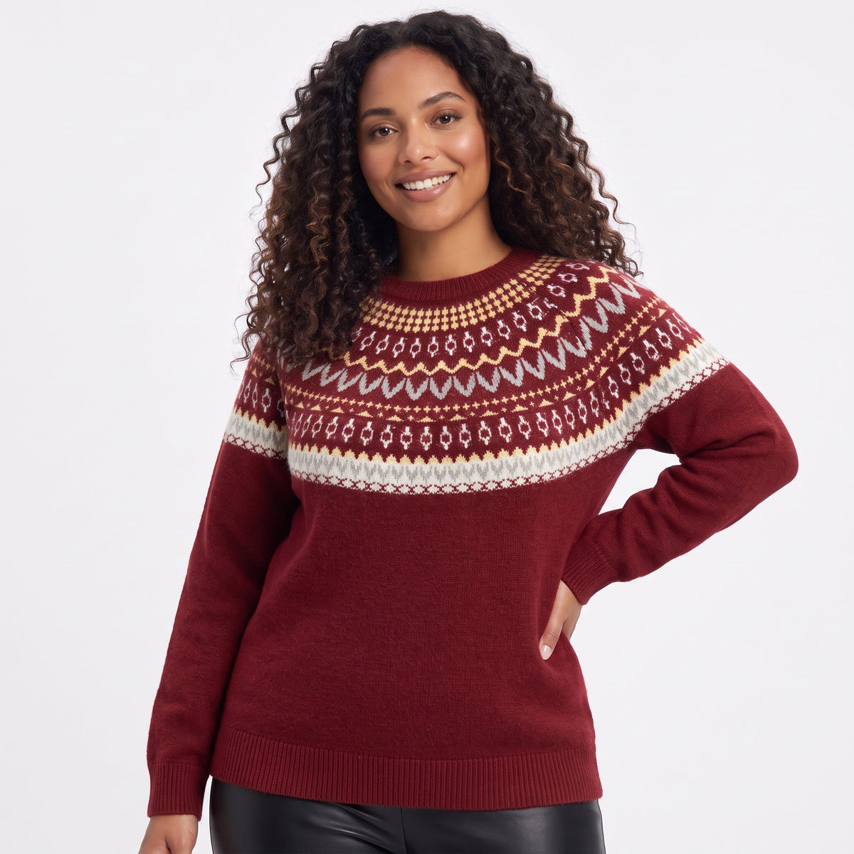 Women's Fair Isle Nordic Pattern Jumper | Crew Neck Christmas Winter Knit Sweater