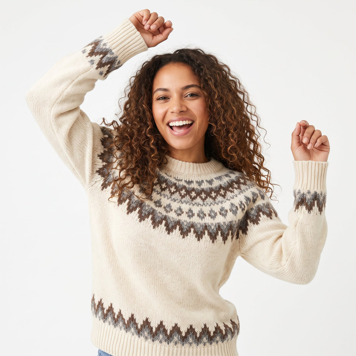 Women's Fair Isle Nordic Pattern Jumper | Crew Neck Christmas Winter Knit Sweater