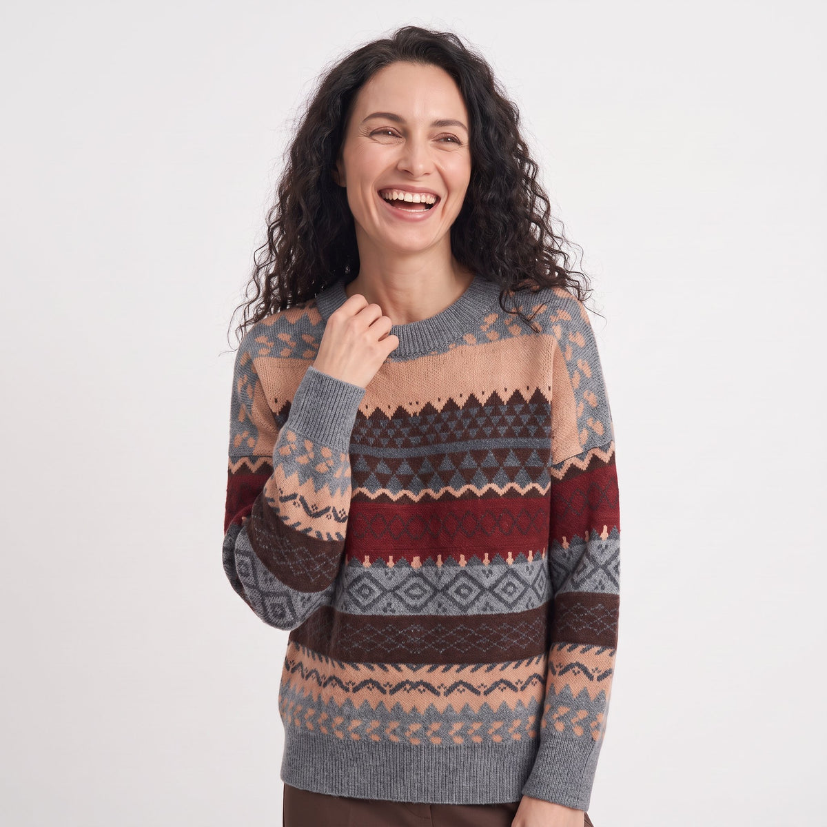Women's Fair Isle Nordic Knit Jumper | Geometric Pattern Winter Sweater