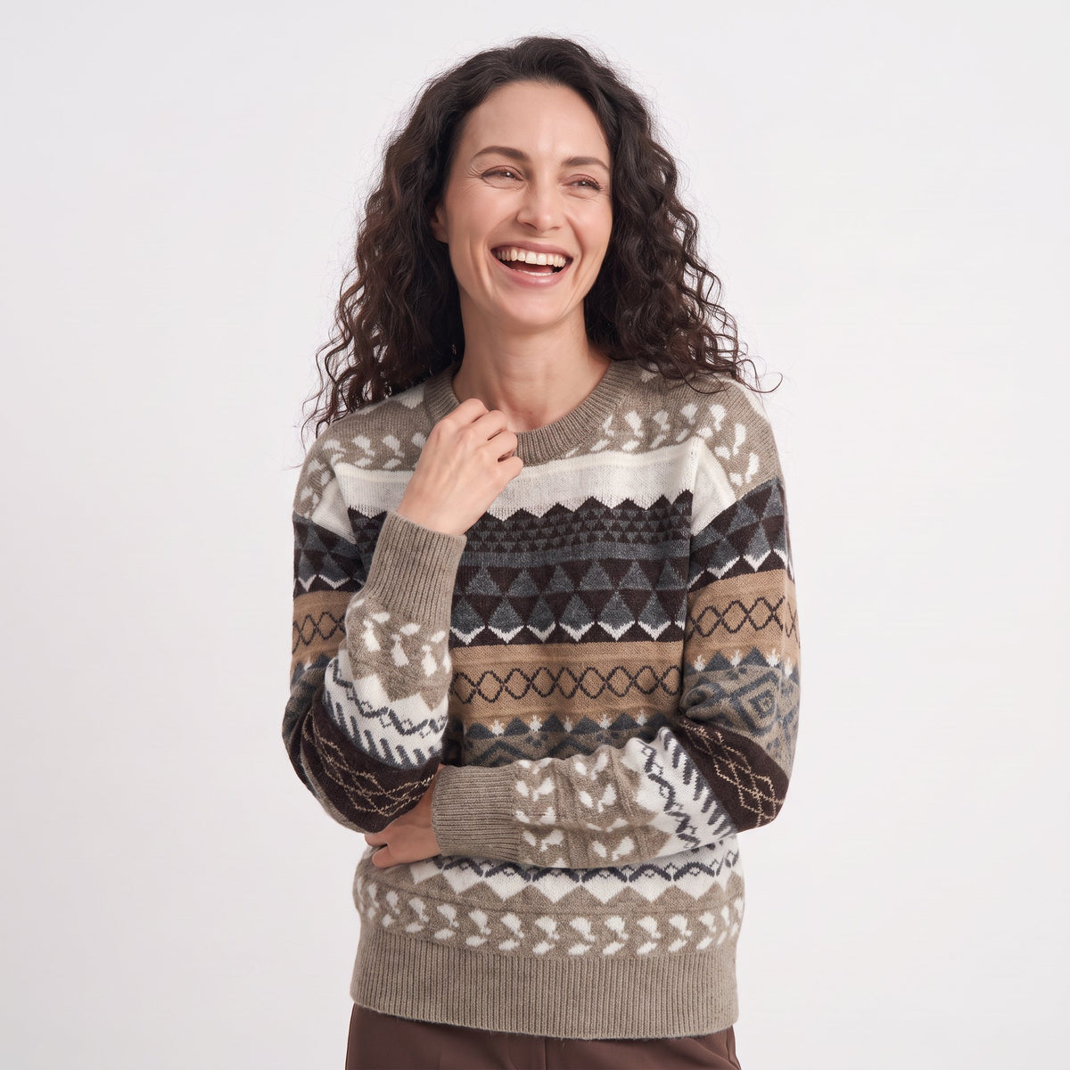 Women's Fair Isle Nordic Knit Jumper | Geometric Pattern Winter Sweater