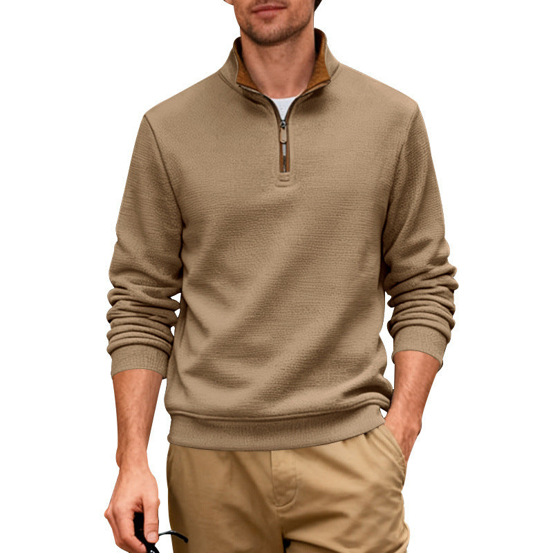 Men's Thermal Knit Polo Sweater | Quarter Zip Stand Collar Long Sleeve Jumper