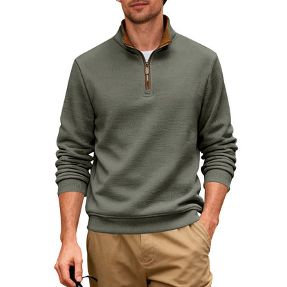 Men's Thermal Knit Polo Sweater | Quarter Zip Stand Collar Long Sleeve Jumper