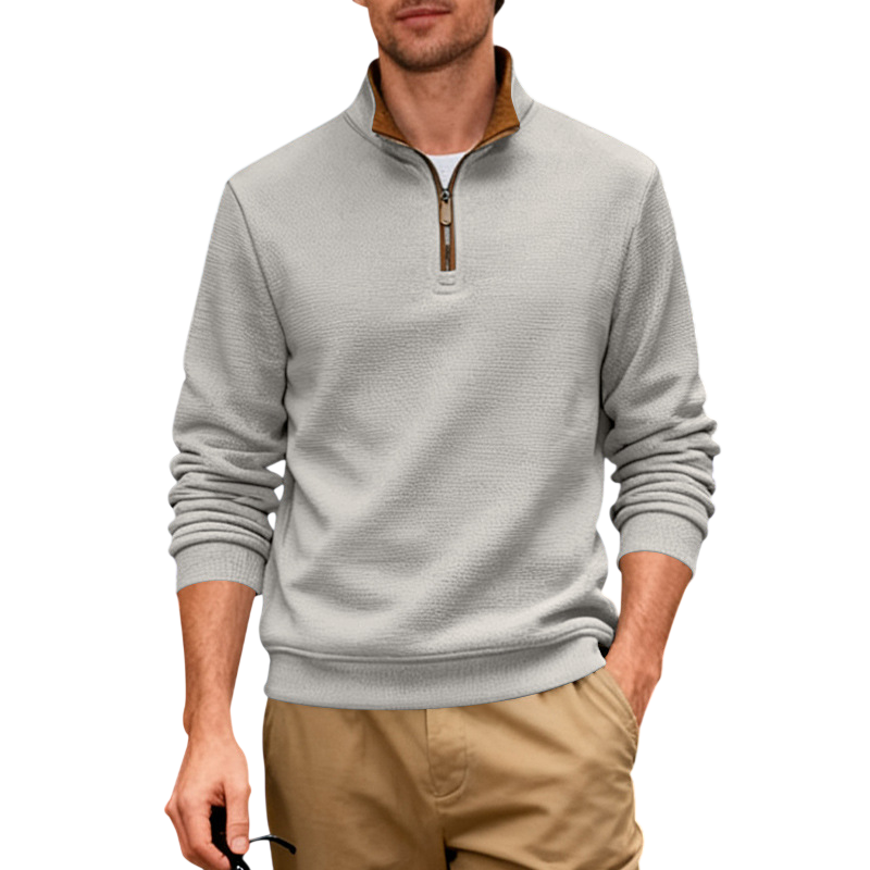 Men's Thermal Knit Polo Sweater | Quarter Zip Stand Collar Long Sleeve Jumper