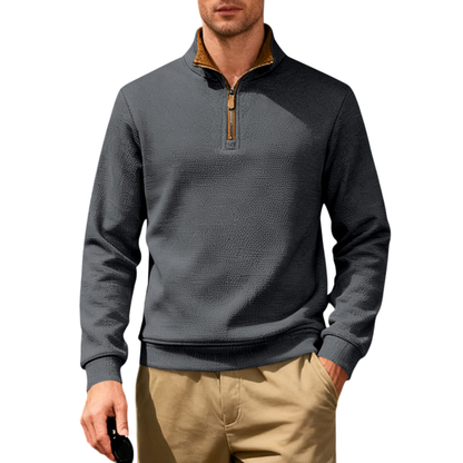 Men's Thermal Knit Polo Sweater | Quarter Zip Stand Collar Long Sleeve Jumper