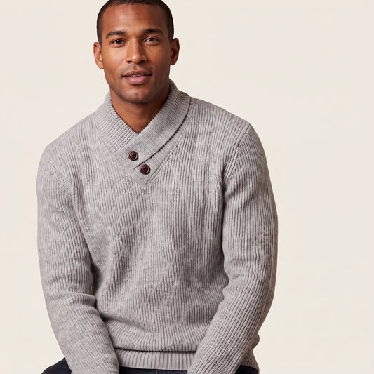 Men's Fleece‑Lined Shawl Collar Sweater | Thermal Knit Winter Jumper