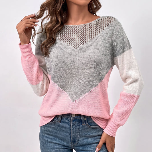 Women's Colour Block Knit Sweater | Chevron Pullover Jumper