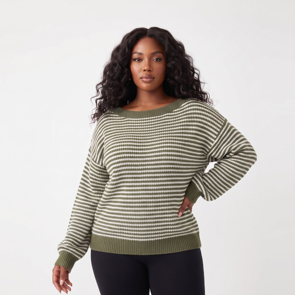Women's Striped Knit Sweater | Oversized Boat Neck Casual Jumper