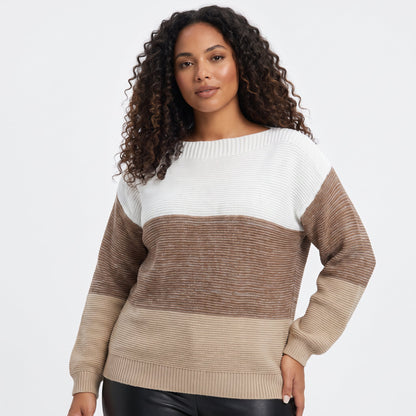 Women's Colour Block Knit Sweater | Boat Neck Pullover