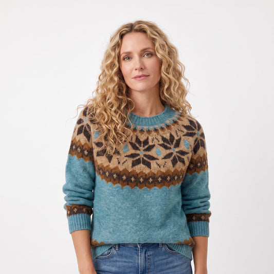 Women's Nordic Fair Isle Knit Sweater | Snowflake Pattern Winter Jumper
