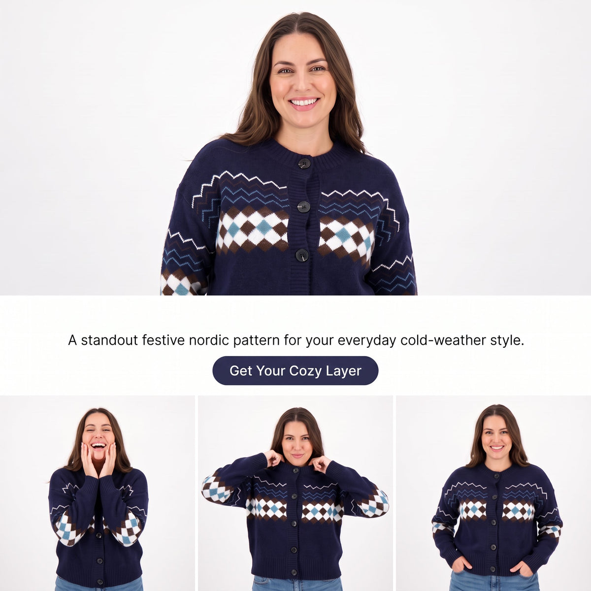 Women's Argyle Knit Cardigan | Diamond Pattern Button Front Sweater