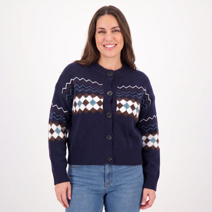 Women's Argyle Knit Cardigan | Diamond Pattern Button Front Sweater