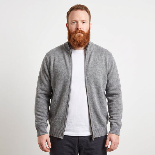 Men's Full Zip Wool Cardigan | Mock Neck Sweater Jacket