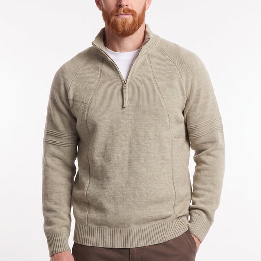 Men's Half Zip Knit Sweater | Mock Neck Ribbed Pullover Jumper