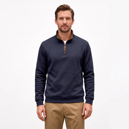 Men's Thermal Knit Polo Sweater | Quarter Zip Stand Collar Long Sleeve Jumper