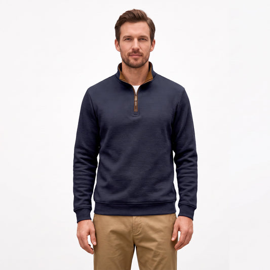 Men's Thermal Knit Polo Sweater | Quarter Zip Stand Collar Long Sleeve Jumper