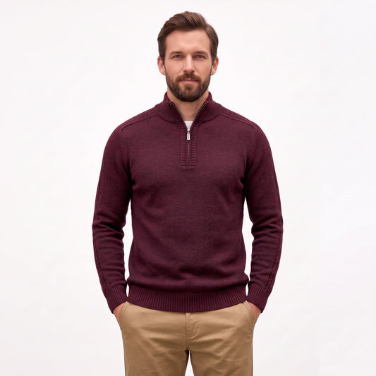 Men's Half Zip Knit Sweater | Mock Neck Winter Jumper