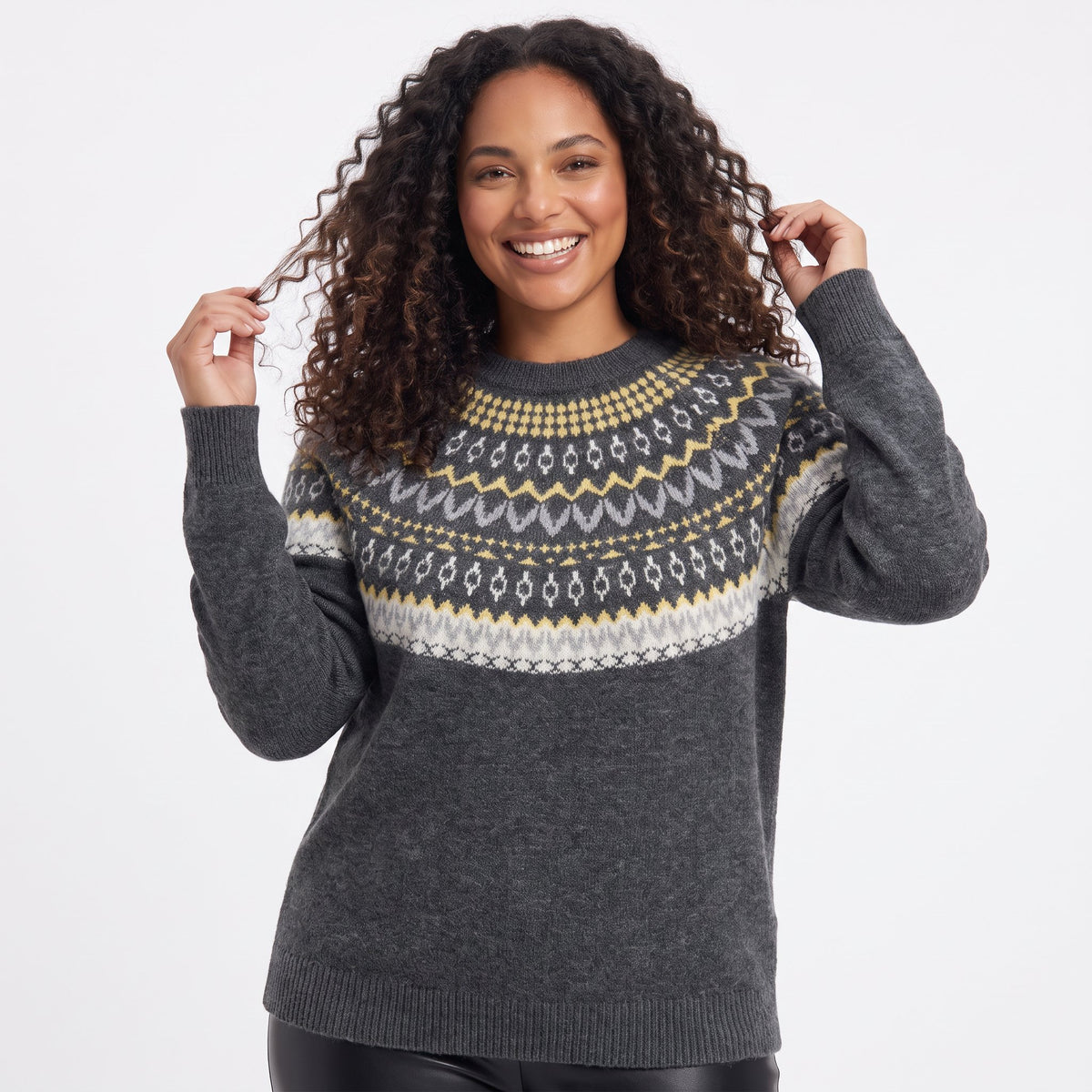 Women's Fair Isle Nordic Pattern Jumper | Crew Neck Christmas Winter Knit Sweater