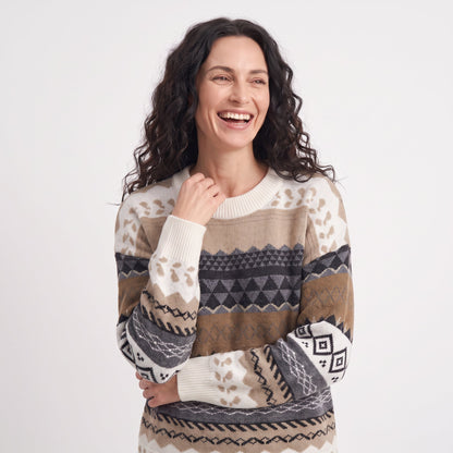 Women's Fair Isle Nordic Knit Jumper | Geometric Pattern Winter Sweater