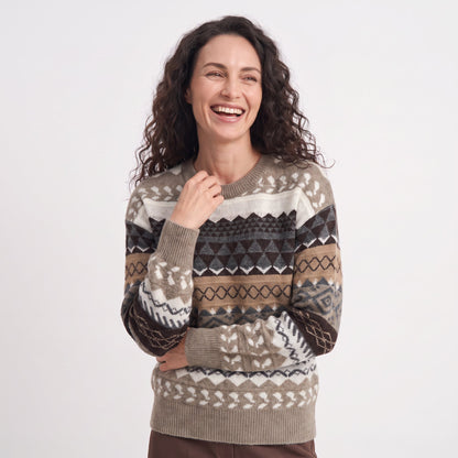 Women's Fair Isle Nordic Knit Jumper | Geometric Pattern Winter Sweater