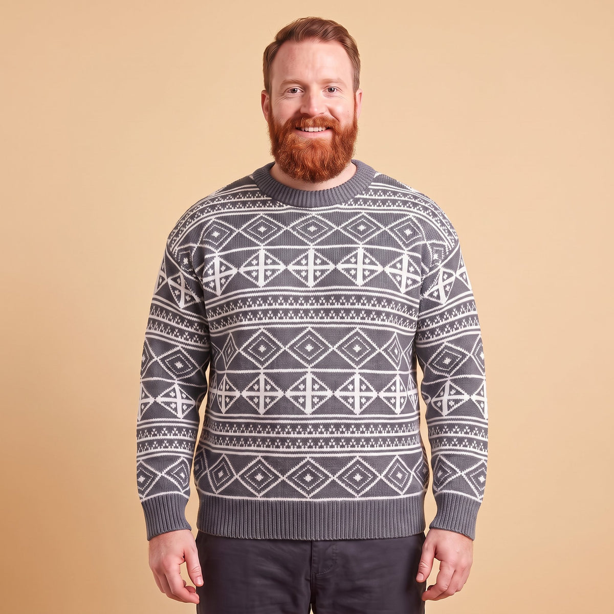 Men's Fair Isle Jumper | Nordic Geometric Pattern Winter Knit Sweater