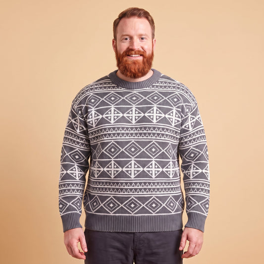Men's Fair Isle Jumper | Nordic Geometric Pattern Winter Knit Sweater