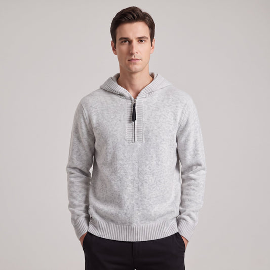 Men's Hooded Knit Sweater | Quarter Zip Pullover Hoodie | Soft Winter Knitwear